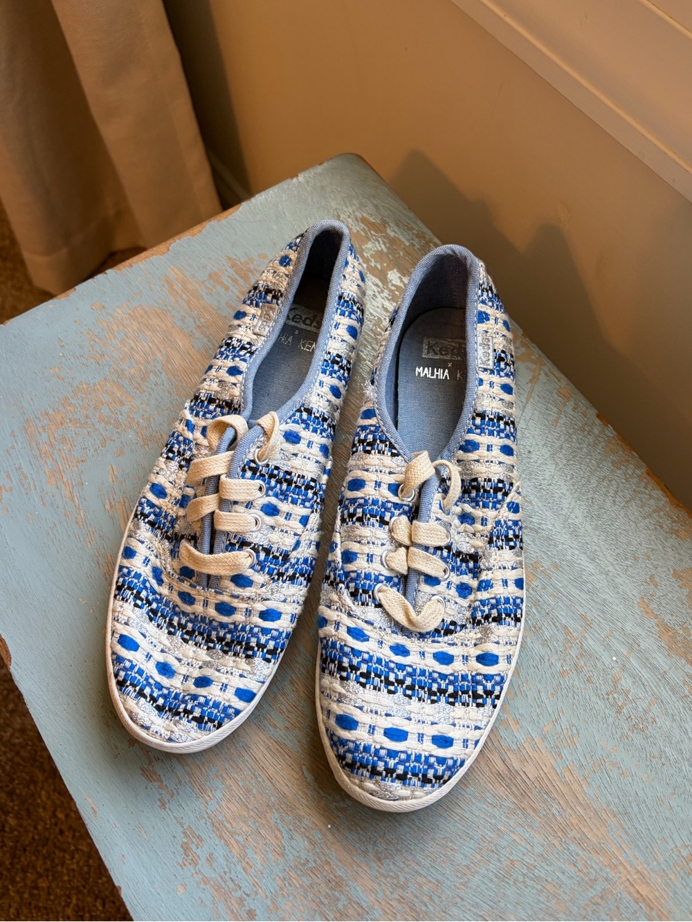Keds Blue & White Woven Knit Lace-Up Sneakers